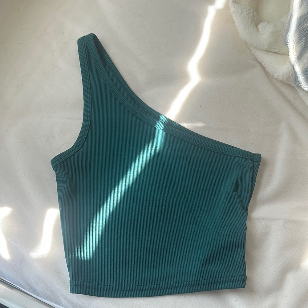 One-Shoulder Teal Ribbed Women's Top